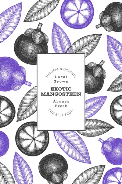 Hand Drawn Sketch Style Mangosteen Design Template Organic Fresh Food — Stock Vector