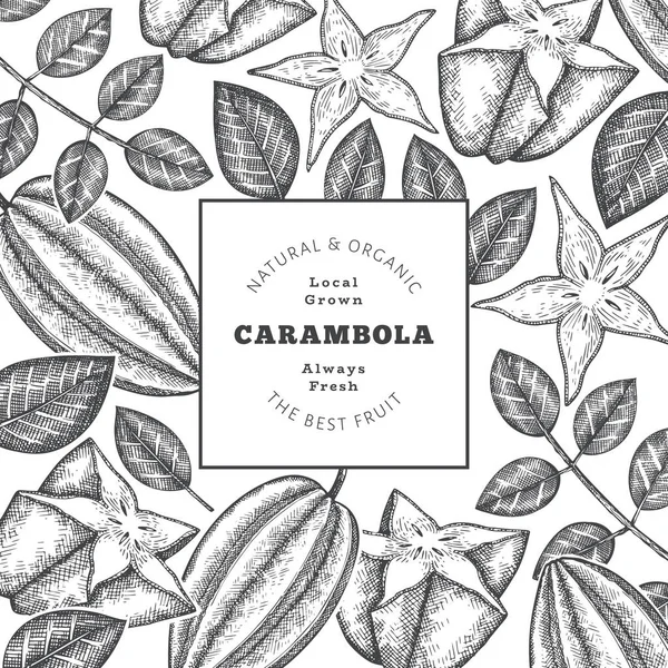 Χειροποίητο Έμβλημα Καραμπόλας Στυλ Σκίτσο Βιολογική Απεικόνιση Φορέων Νωπών Φρούτων — Διανυσματικό Αρχείο