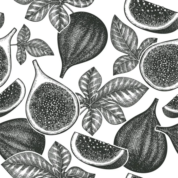 Mão Desenhado Figo Frutas Sem Costura Padrão Ilustração Orgânica Vetor — Vetor de Stock