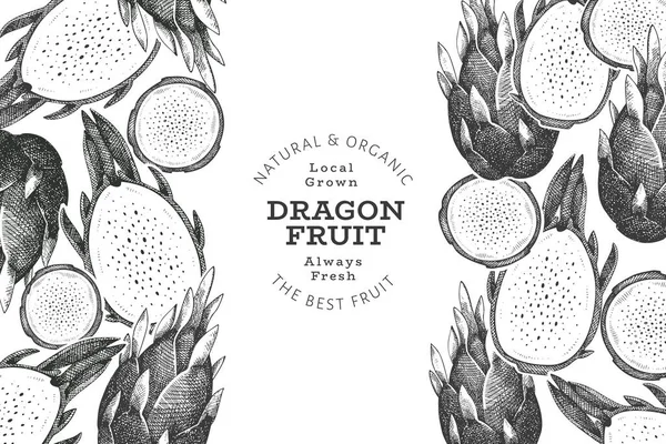 Plantilla Diseño Fruta Dragón Dibujado Mano Ilustración Orgánica Vectores Alimentos — Vector de stock