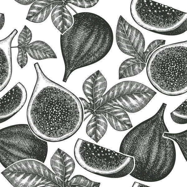 Hand drawn fig fruits seamless pattern. Organic fresh food vector illustration. Retro fig fruit background. — Stock Illustration Hand Drawn Fig Fruits Seamless Pattern Organic Fresh Food Vector Royalty Free Stock Vectors