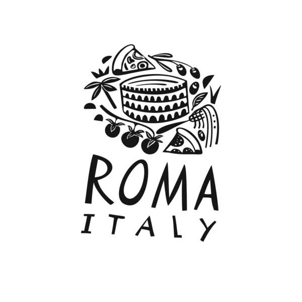 Vector Handgezeichnetes Italien Etikett Reiseillustration Von Rom Handgezeichnete Schriftzeichnung Logo — Stockvektor