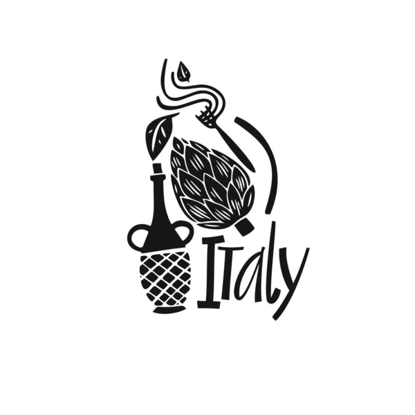 Vector Hand Drawn Italy Label Travel Illustration Italian Food Hand — Stock Vector