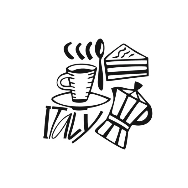 Wektor Ręcznie Rysowane Włochy Etykiety Ilustracja Podróży Włoskiej Kawy Ręcznie — Wektor stockowy