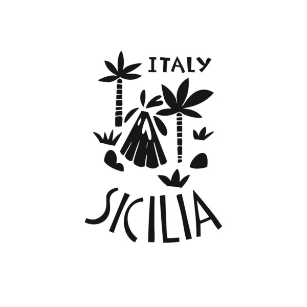Vector Handgezeichnetes Italien Etikett Reiseillustration Von Sizilien Handgezeichnete Schriftzeichnung Logo — Stockvektor