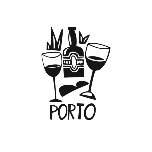 葡萄牙的矢量手绘符号 波尔图的旅行图解 手绘字母图解 葡萄牙地标标志 — 图库矢量图片