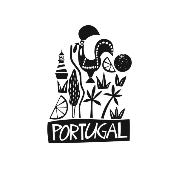 Vector Hand Drawn Symbols Portugal Travel Illustration Portuguese Signs Hand — Stock Vector