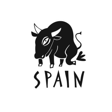 İspanya 'nın vektör eli çizilmiş sembolü. İspanya boğasının seyahat çizimi. El çizimi resimli harfler. İspanyol simgesi logosu