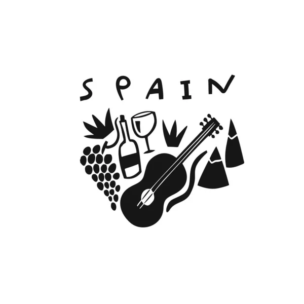 Vektorový Ručně Kreslený Symbol Španělska Cestovní Ilustrace Španělských Označení Ručně — Stockový vektor