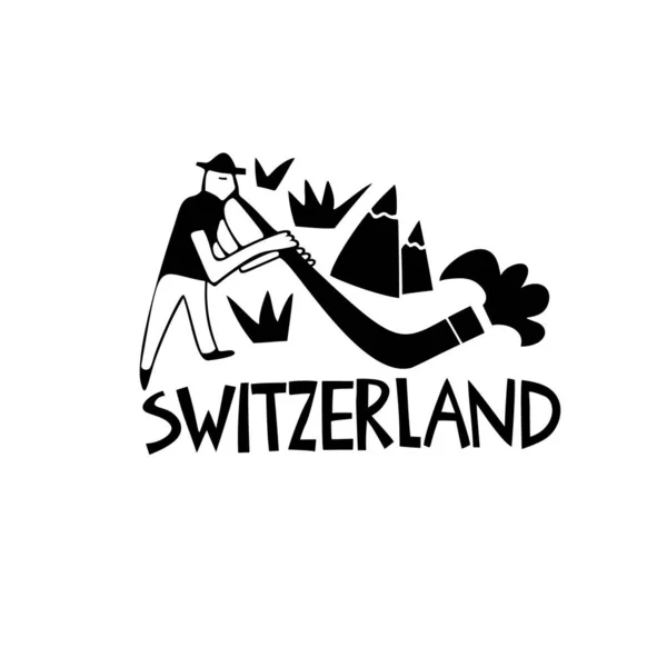 Wektor Ręcznie Rysowane Symbole Szwajcarii Ilustracja Podróży Znak Rozpoznawczy Szwajcarii — Wektor stockowy
