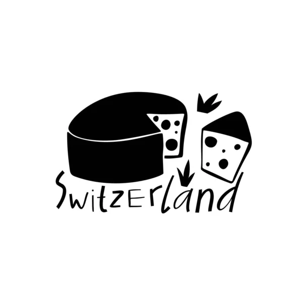 Vektör Sviçre Nin Sembollerini Çizdi Seyahat Illüstrasyonu Sviçre Simgesi Logosu — Stok Vektör