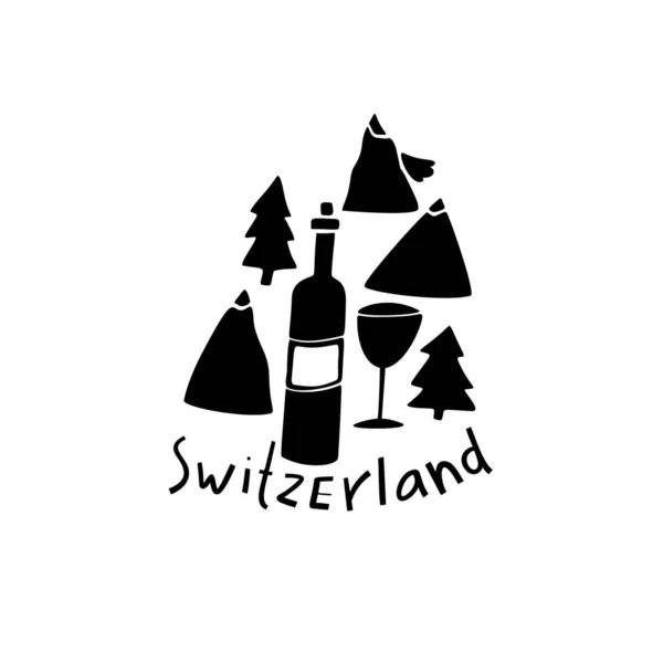 矢量手绘的瑞士符号 旅行说明 瑞士地标标志 — 图库矢量图片