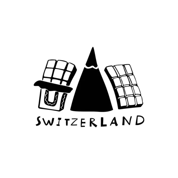 Vector Hand Drawn Symbols Switzerland Travel Illustration Swiss Landmark Logo — Stock Vector