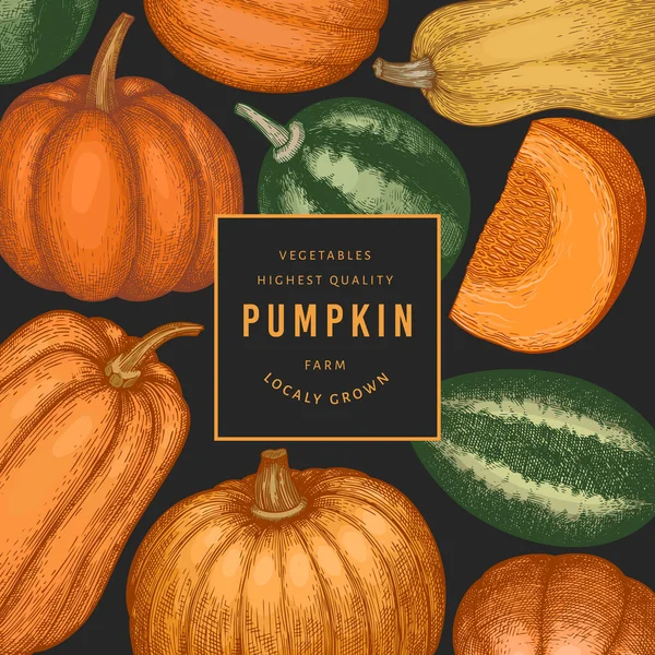 Pumpkin Color Design Template Vector Hand Drawn Illustrations Thanksgiving Backdrop — Stock Vector