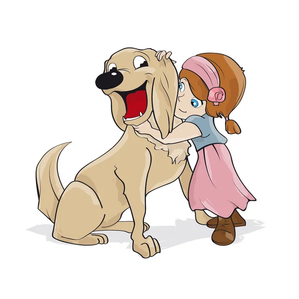 Amor y ternura de una niña con su perro Vector De Stock