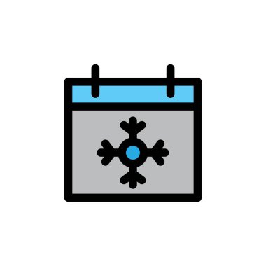 Kış doldurulmuş Simgesi. Beyaz arkaplanda takvim ve tarih vektör illüstrasyonu