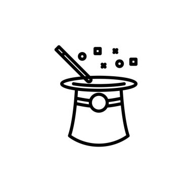 Beyaz arkaplanda sihirli şapka ana hatları Simge. Karnaval ve araç vektör çizimi