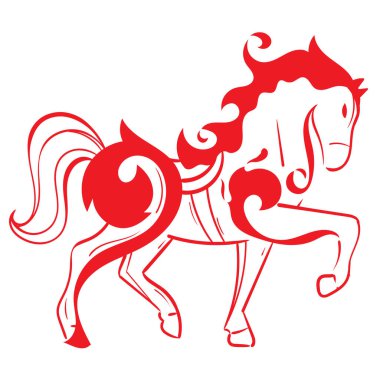 Ay Yılbaşı Kutlamaları için Biçimli Kırmızı At Çizimi