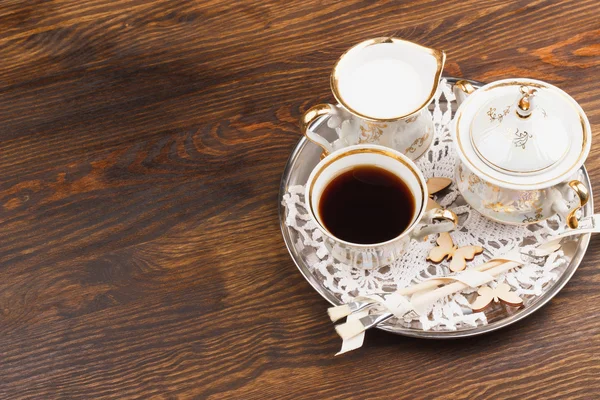 Set da tè sullo sfondo in legno — Foto Stock