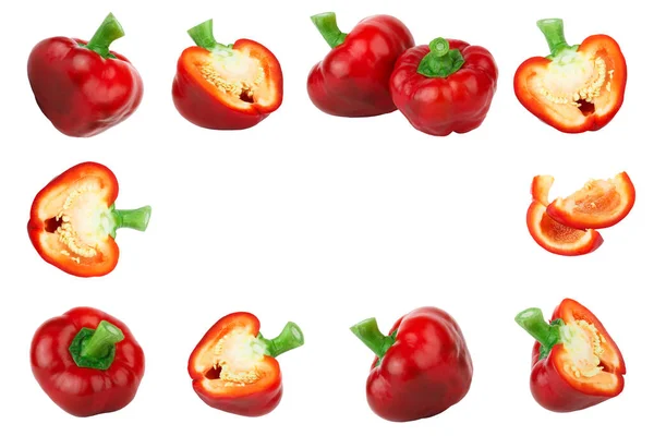 Frame Made Red Raw Bell Peppers White Background — Stock Photo, Image