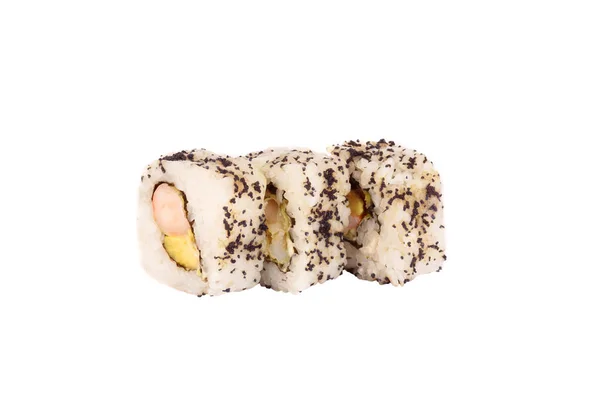 Comida Japonesa Conjunto Sushi Rollos Salmón Con Mariscos Aislados — Foto de Stock