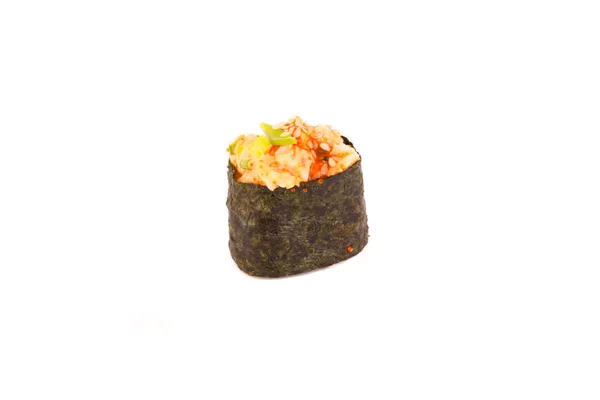 Comida Japonesa Conjunto Sushi Salmão Rolos Com Frutos Mar Isolados — Fotografia de Stock
