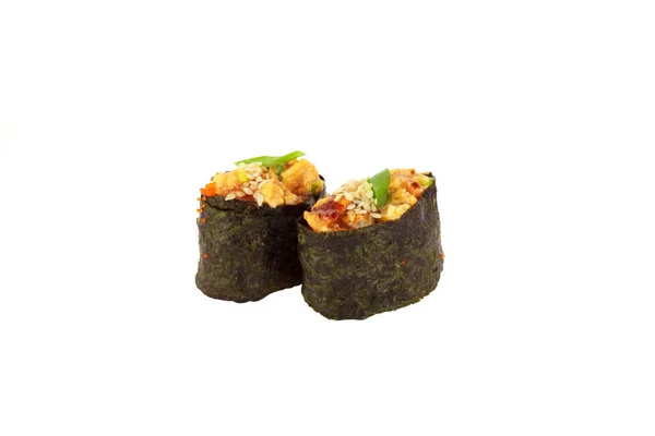Japans Eten Set Zalm Sushi Broodjes Met Zeevruchten Geïsoleerd — Stockfoto