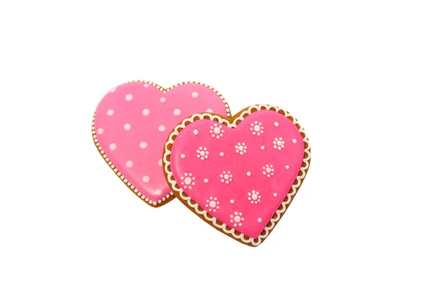 Fond Biscuits Roses Forme Coeur Avec Des Motifs Différents Isolé — Photo