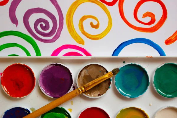 Mönster Från Färgade Målade Spiraler Bakgrund Från Akvarell Färger Och — Stockfoto