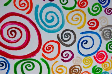 Renkli spirallerin deseni suluboya boyalar ve guaj balıklarının arka planı.