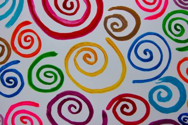Renkli spirallerin deseni suluboya boyalar ve guaj balıklarının arka planı.