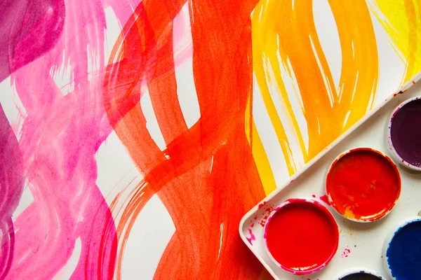 Bakgrund Från Färgade Böljande Linjer Mönster Gjorda Akvarellfärger Ovanifrån — Stockfoto