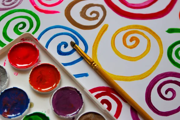 Шаблон Окрашенных Спиралей Фон Акварельных Красок Гуашь — стоковое фото