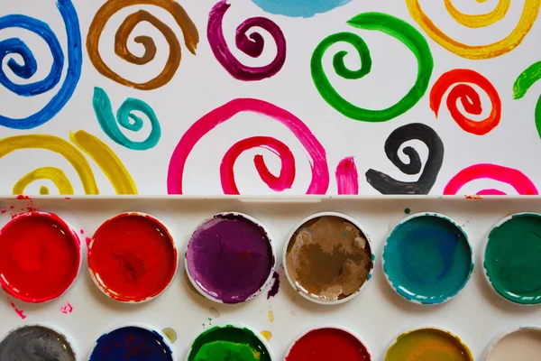 Шаблон Окрашенных Спиралей Фон Акварельных Красок Гуашь — стоковое фото
