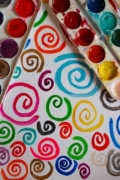 Mönster Från Färgade Målade Spiraler Bakgrund Från Akvarell Färger Och — Stockfoto