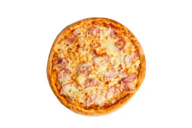 Peynirli, domatesli ve mantarlı fırında pizza.