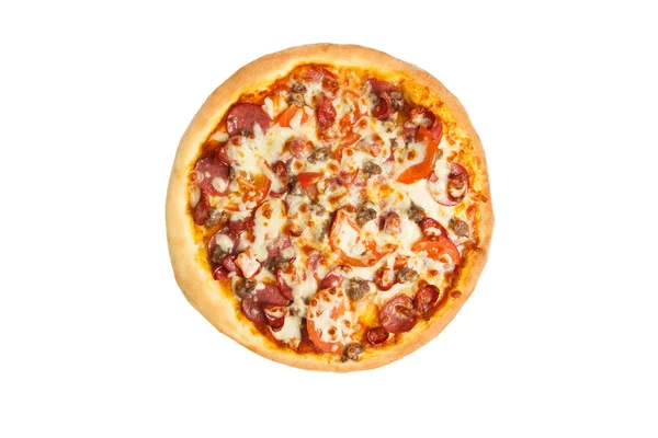 Baked Pizza Cheese Tomatoes Mushrooms Close — Stock Photo, Image