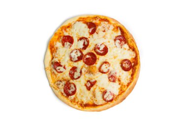 Peynirli, domatesli ve mantarlı fırında pizza.