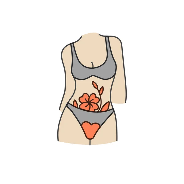 Vecvector Lineare Illustration Weiblicher Körper Dessous Blumen Höschen Silhouette Punkt — Stockvektor