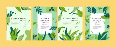 Paskalya veya davetiyeler için vektör illüstrasyon tebrik kartları. Metin için kopyalama alanı olan soyut dikey pankart veya arkaplan