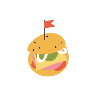 Etli, peynirli, domatesli ve yeşillikli büyük çizburger. Fast food simgesi