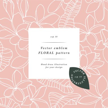 Plumeria çiçeklerinin olduğu eski kart. Etiket tasarımlı çiçekçi için çiçek çerçevesi. Plumeria tebrik kartı. Kozmetik paketleme için çiçek arkaplanı