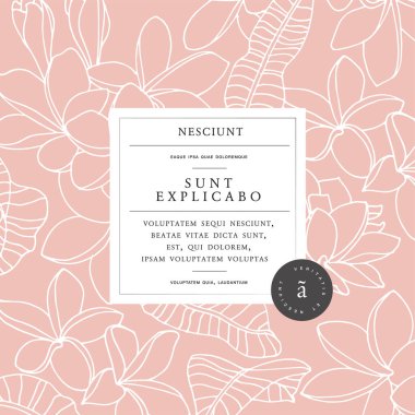 Plumeria çiçeklerinin olduğu eski kart. Etiket tasarımlı çiçekçi için çiçek çerçevesi. Plumeria tebrik kartı. Kozmetik paketleme için çiçek arkaplanı