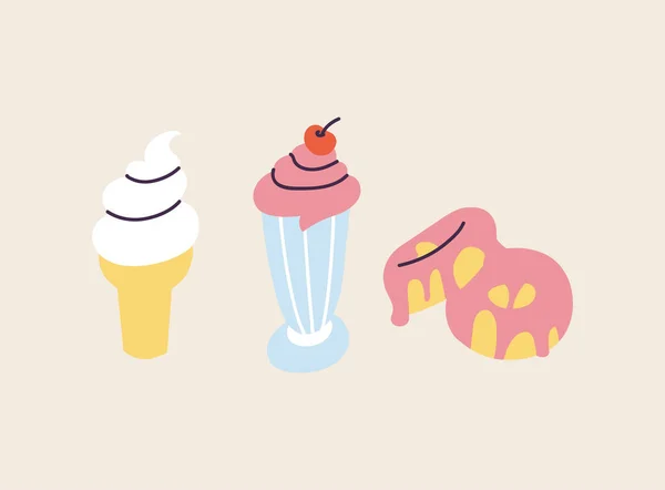 Vector Illustarion Comida Chatarra Dulces Helado Batido Con Rosquillas Comida — Archivo Imágenes Vectoriales