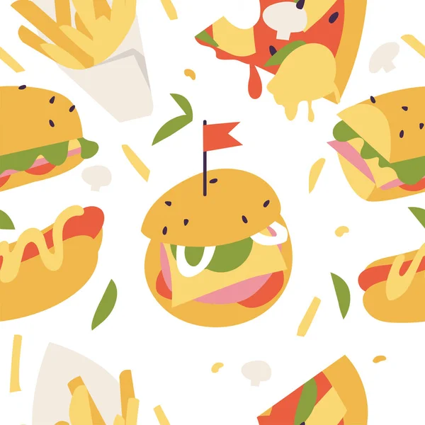 Εικονογράφηση Διάνυσμα Σύνολο Πολύχρωμα Κινούμενα Σχέδια Εικόνες Fast Food Απρόσκοπτη — Διανυσματικό Αρχείο