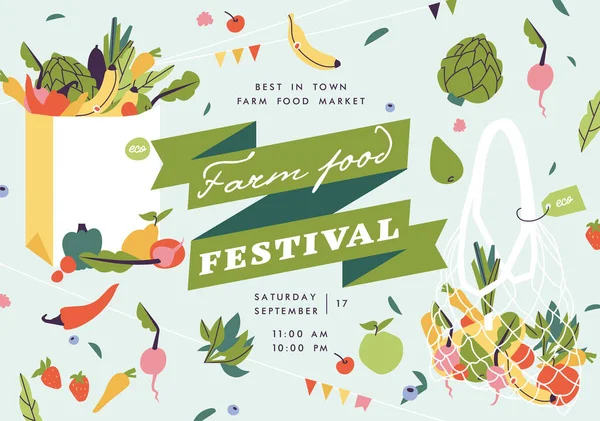 Векторна Ілюстрація Ферми Продовольчий Фестиваль Горизонтальний Плакат Або Банер Склад — стоковий вектор