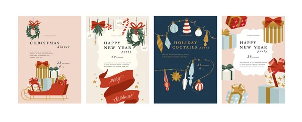 Σχεδιασμός εικονογράφησης διανυσμάτων για χριστουγεννιάτικες ευχές κάρτα ή πρόσκληση κόμμα. Τυπογραφία και εικονίδια για Xmas φόντο, πανό ή αφίσες και άλλα εκτυπώσιμα. Χριστουγεννιάτικα στολίδια. — Διανυσματικό Αρχείο