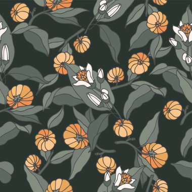 Vector Illustration citrus bergamia branş - vintage oymalı stil. Retro botanik tarzında kusursuz desen.