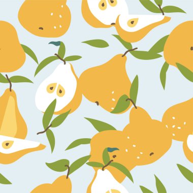 Sarı armutlu vektör çizimi kusursuz desen. Renkli bir duvar kağıdı. Armut meyve koleksiyonu