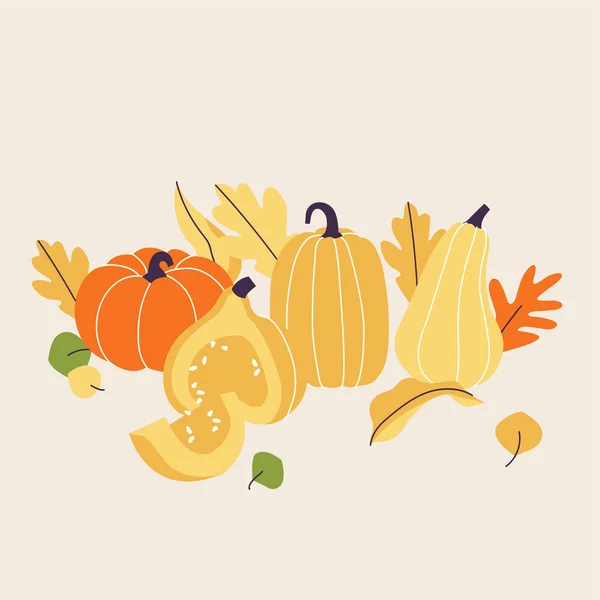 Векторная Иллюстрация Осеннее Настроение Осенью Пунктов Фона Сушеные Листья Тыквы — стоковый вектор